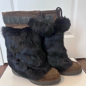 Coach Maryann Flint Suede & Fur Winter Boots – Size 8.5B – Made in Italy